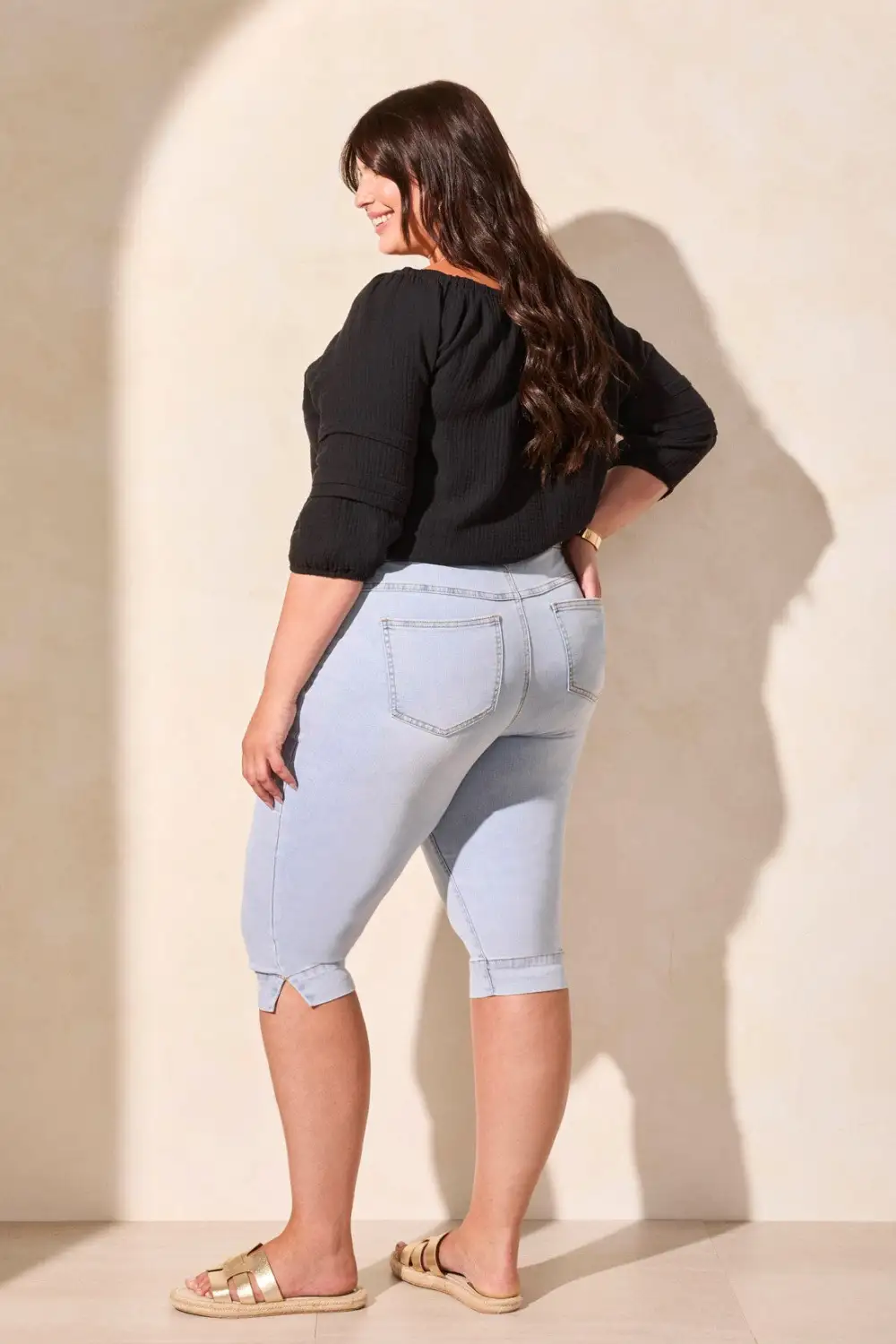 Audrey Comfort Stretch Pull-On Denim Shorts-Lt Surf