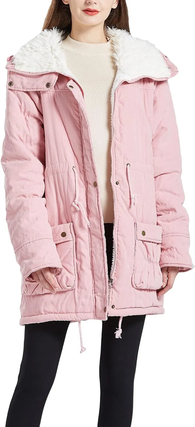 Women's Winter Mid Length Thick Warm Faux Lamb Wool Lined Jacket Coat