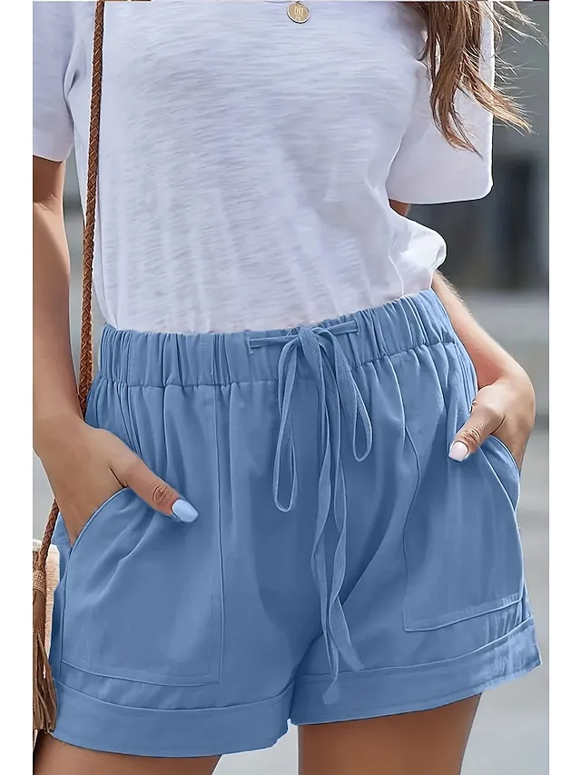 Women's Basic Essential Casual Shorts Wide Leg Baggy Pocket Short Daily Holiday Micro-elastic Simple Cotton Blend Lightweight Outdoor Mid Waist Light Blue Wine Red Pink ArmyGreen Orange & Red