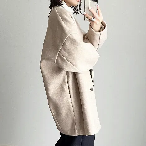 V-neck temperament loose woolen coat