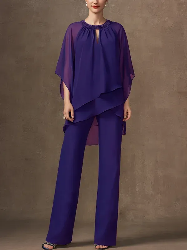 Chiffon Mother Sequin Top Trousers Set