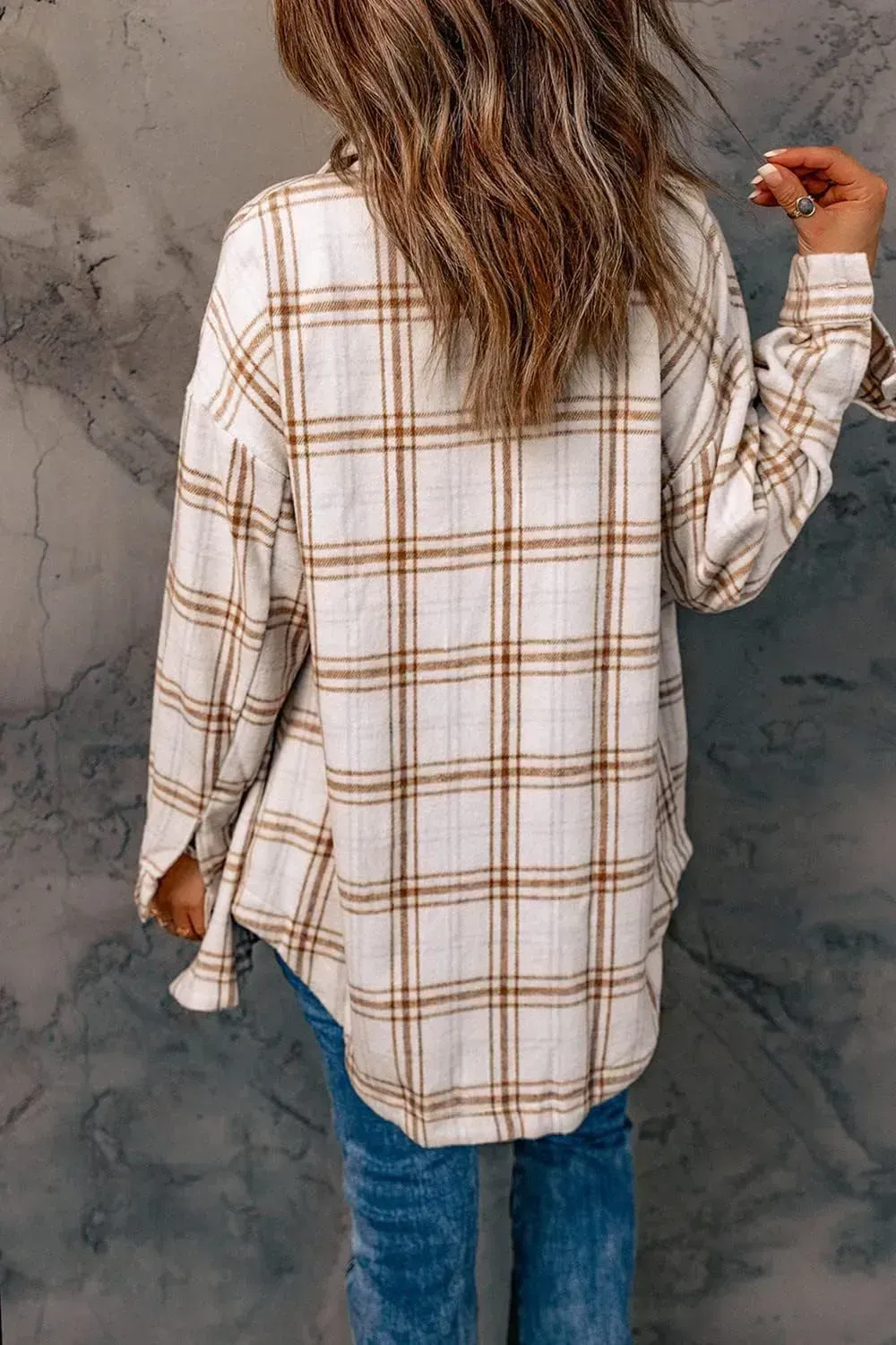 Women's 2023 Fall Clothes Plaid Shacket Jacket Long Sleeve Button Down Flannel Shirts Fashion Blouse