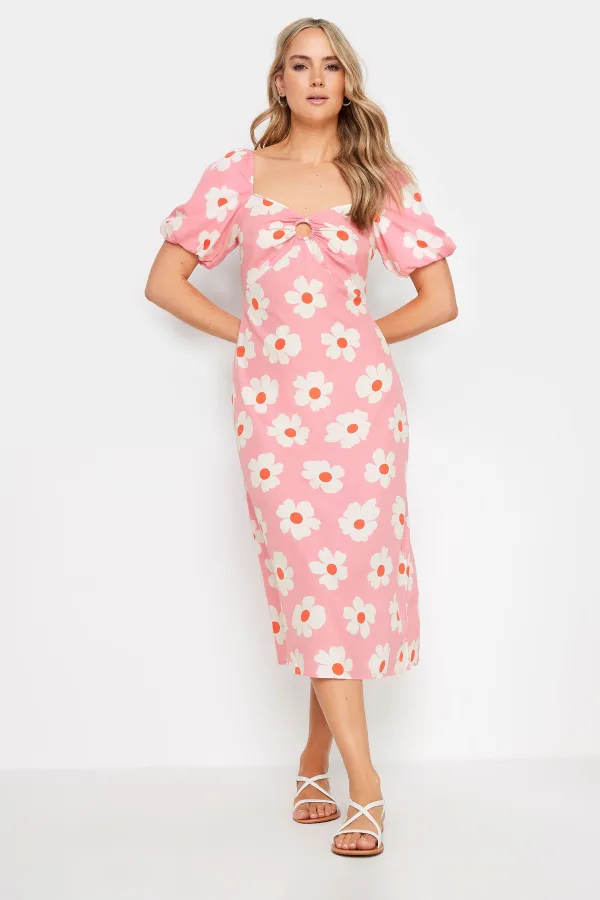 LTS Tall Pink Daisy Cut Out Midi Dress