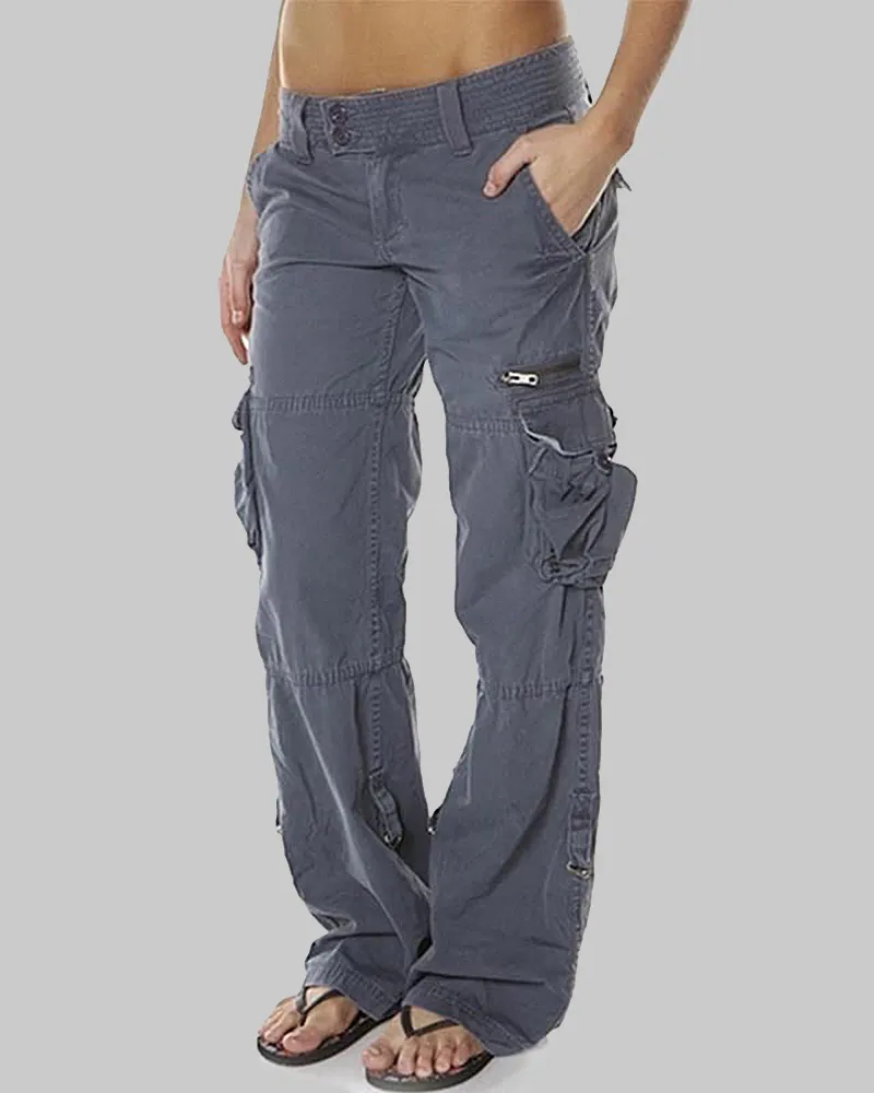 Flap Pocket Zip Detail Straight Leg Cargo Pants