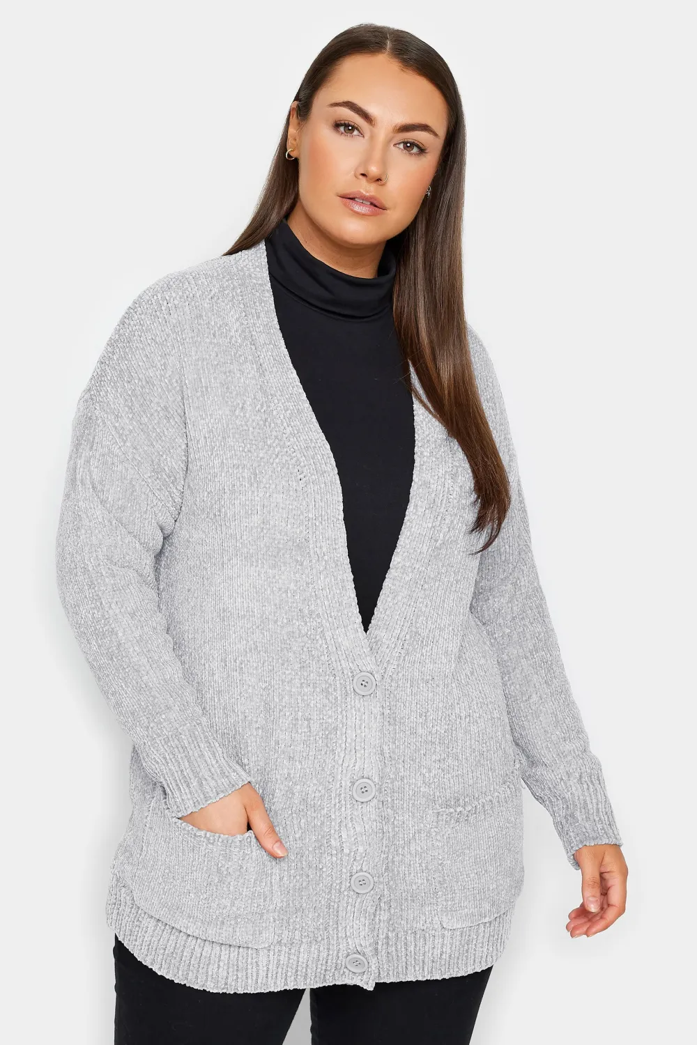 Evans Grey Chenille Cardigan