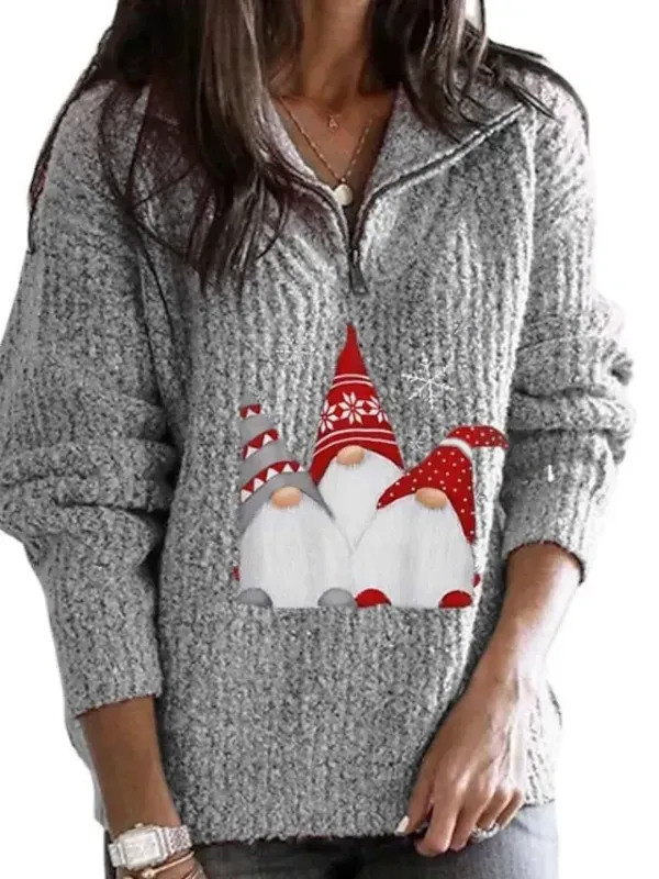 Women's Ugly Christmas Sweater Pullover Sweater Jumper Shirt Collar Half Zip Crochet Knit Polyester Zipper Knitted Fall Winter Xmas Holiday Stylish Casual Soft Long Sleeve Geometric Black Pink