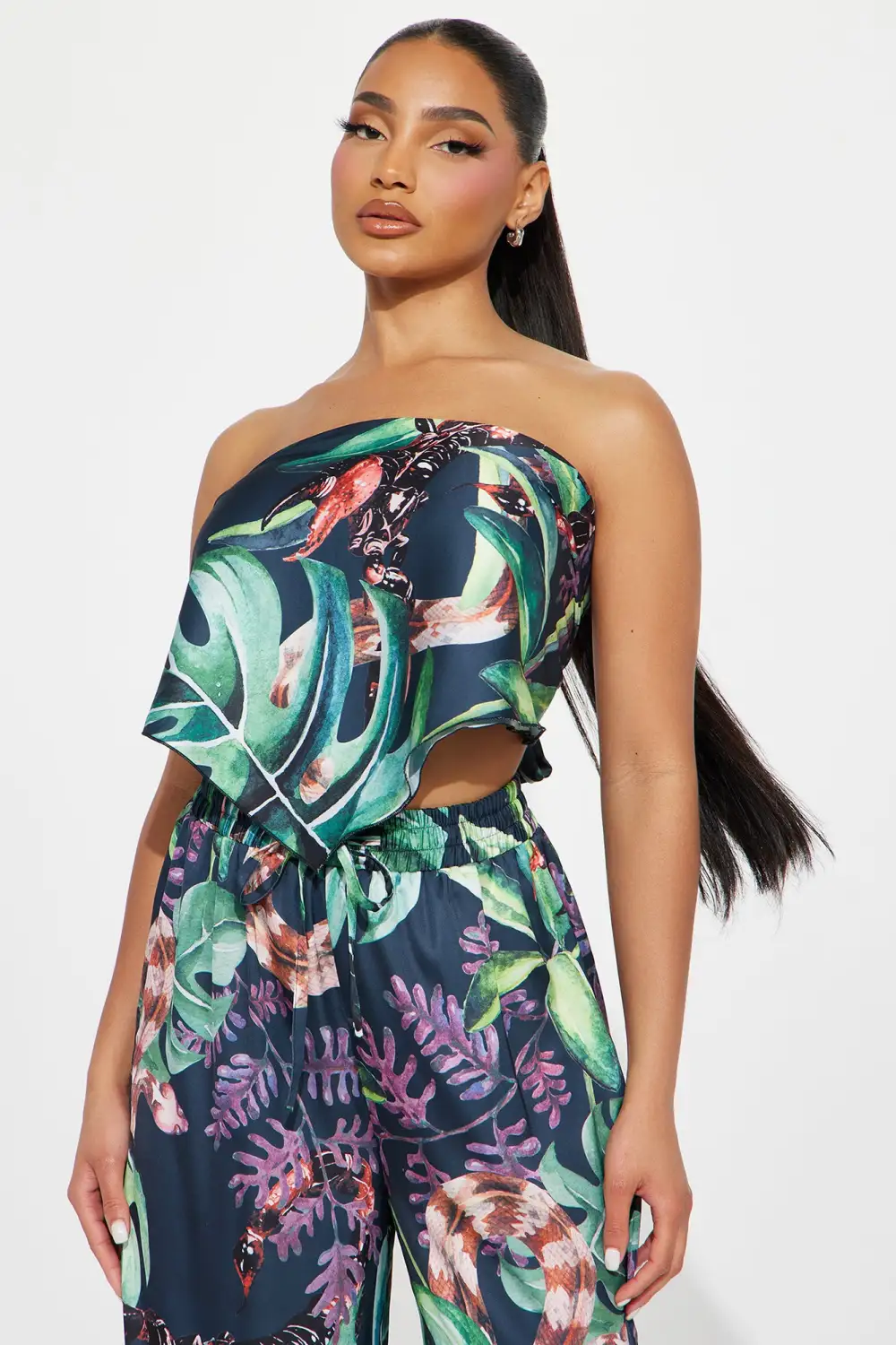 Tropical Babe Satin Pant Set - Black/combo