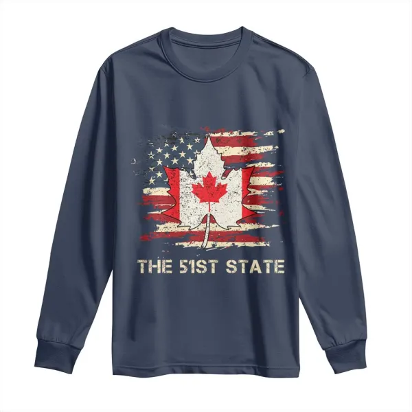 Canada The 51st State Long Sleeve Shirt Canadian Maple American Flag TS09