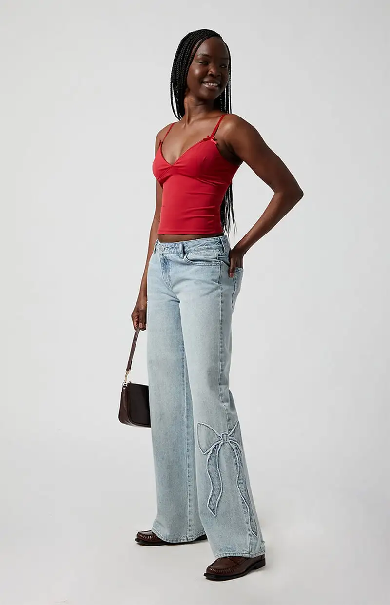 PacSun Casey Bow Low Rise Baggy Jeans Light Indigo