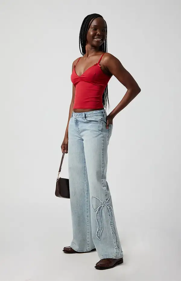 PacSun Casey Bow Low Rise Baggy Jeans Light Indigo