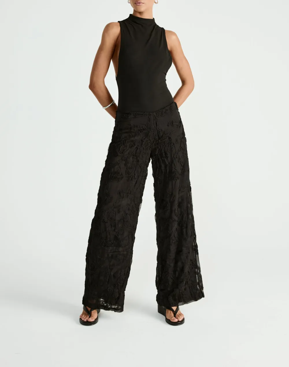 Creative Floral Texture High Waist Wide Leg Pants