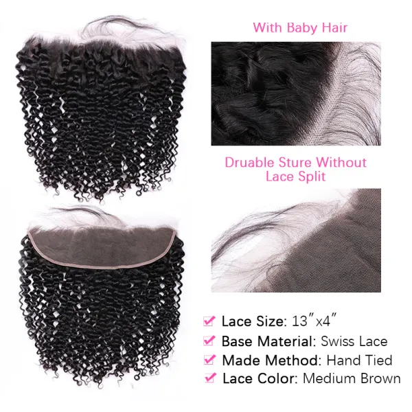 Sterly Hair Curly  Wave 3 Bundles with 13×4 Lace Frontal 100% Human Virgin Hair