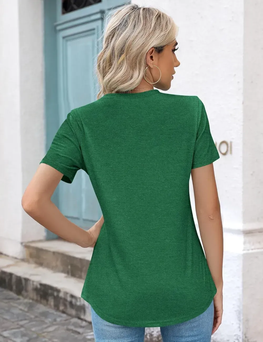 Kistore Womens Casual Crew Neck Short Sleeve Pleated Tops Blouses Fashion Clothes 2024