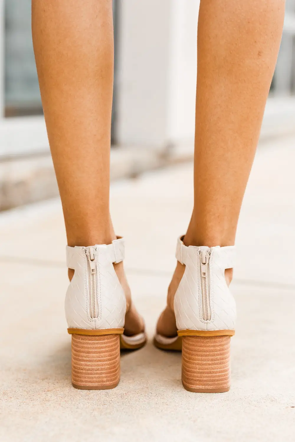 New You Beige White Woven Heeled Sandals
