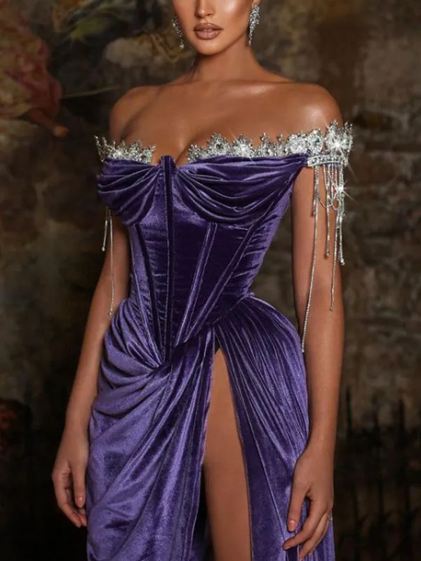 High split gingham metallic women's dress