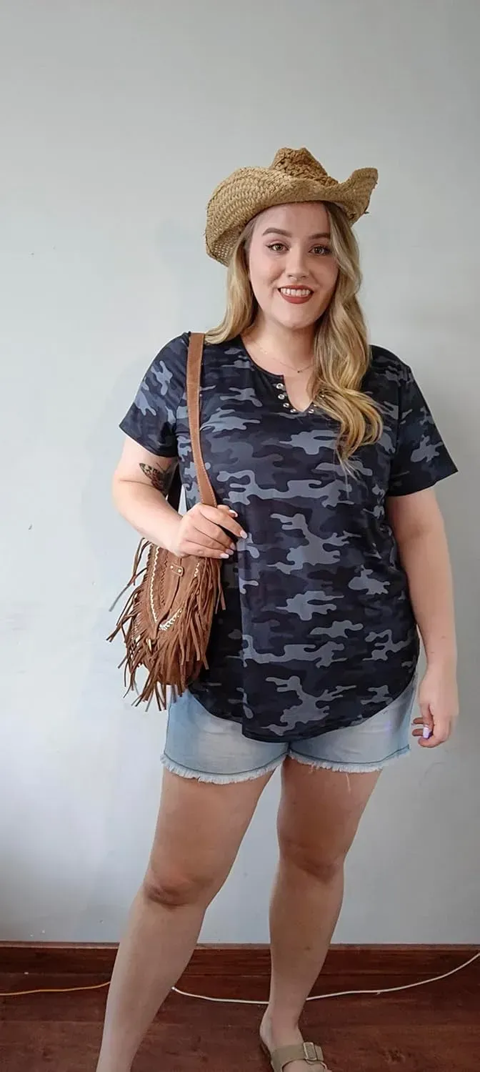 TIYOMI Plus Size T Shirt for Women Short Sleeve Tunic Cross Line Shirts Round Neck Tops Summer Blouse XL-5XL 14-28