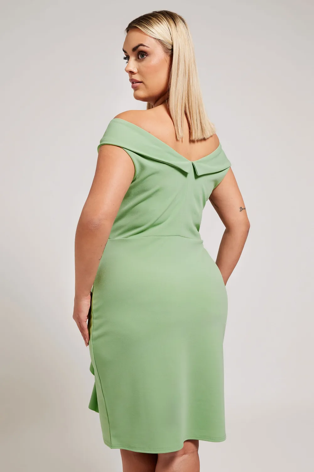 YOURS LONDON Curve Sage Green Tuxedo Style Ruffle Dress