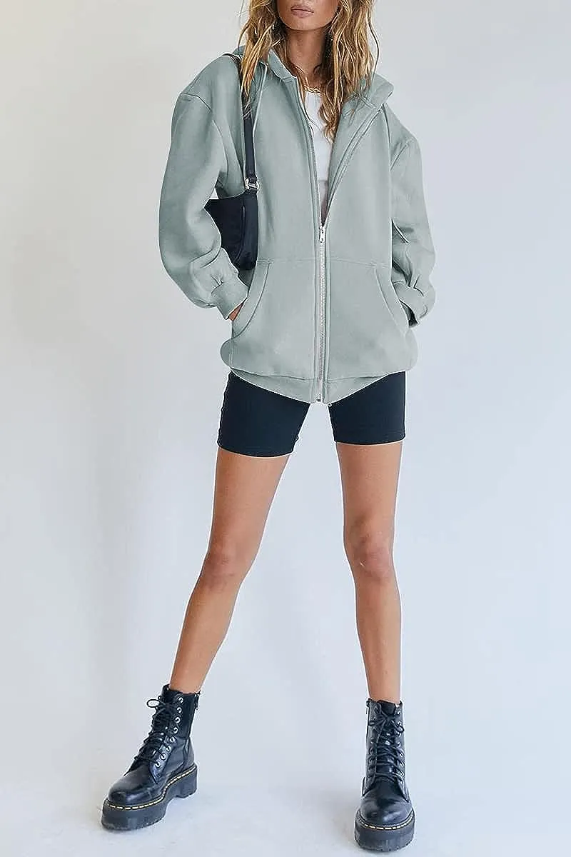 Women's Cute Hoodies Teen Girl Fall Jacket Oversized Sweatshirts Casual Drawstring Zip Up Y2K Hoodie with Pocket