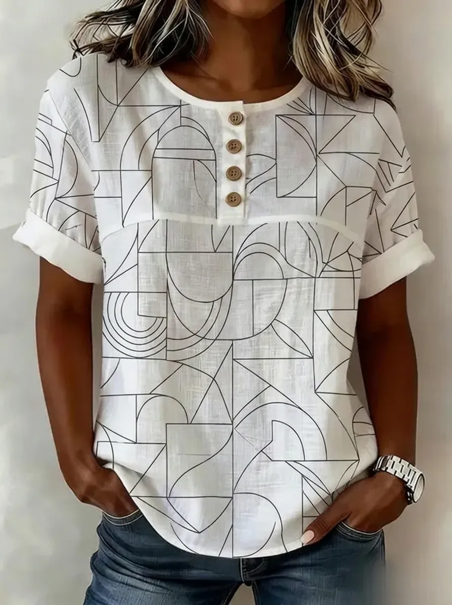 Women's Nashville Geometric Abstract Printed Henley Shirt