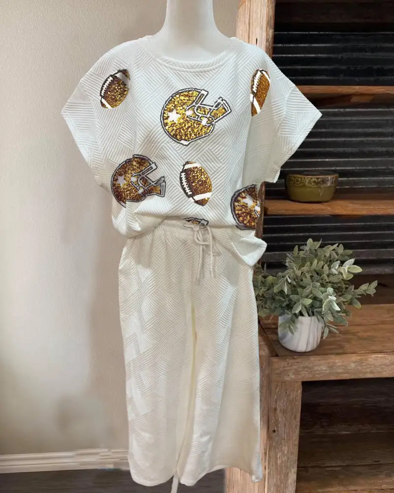 Football And Helmet Sequins Quilted Set