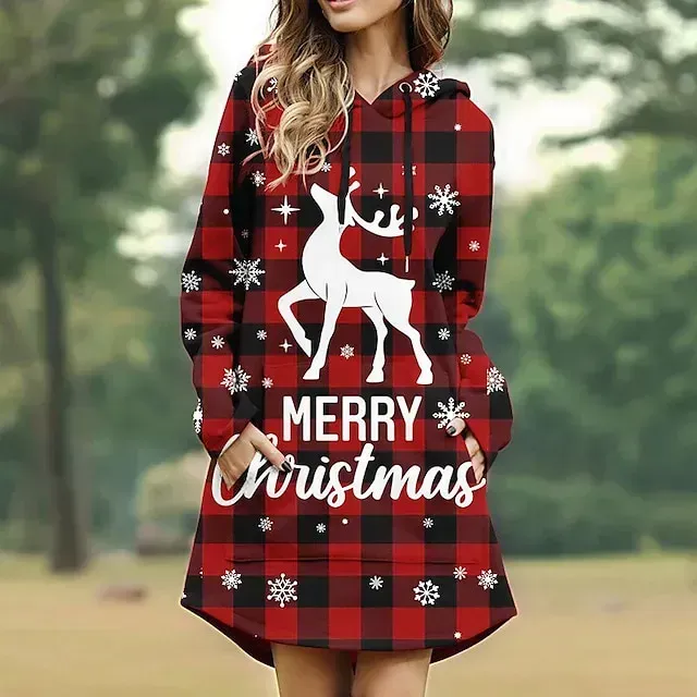 Reindeer letter Masquerade Hoodie Pullover Women's Christmas Christmas Carnival Masquerade Adults' Christmas New Year Eve Polyester Top