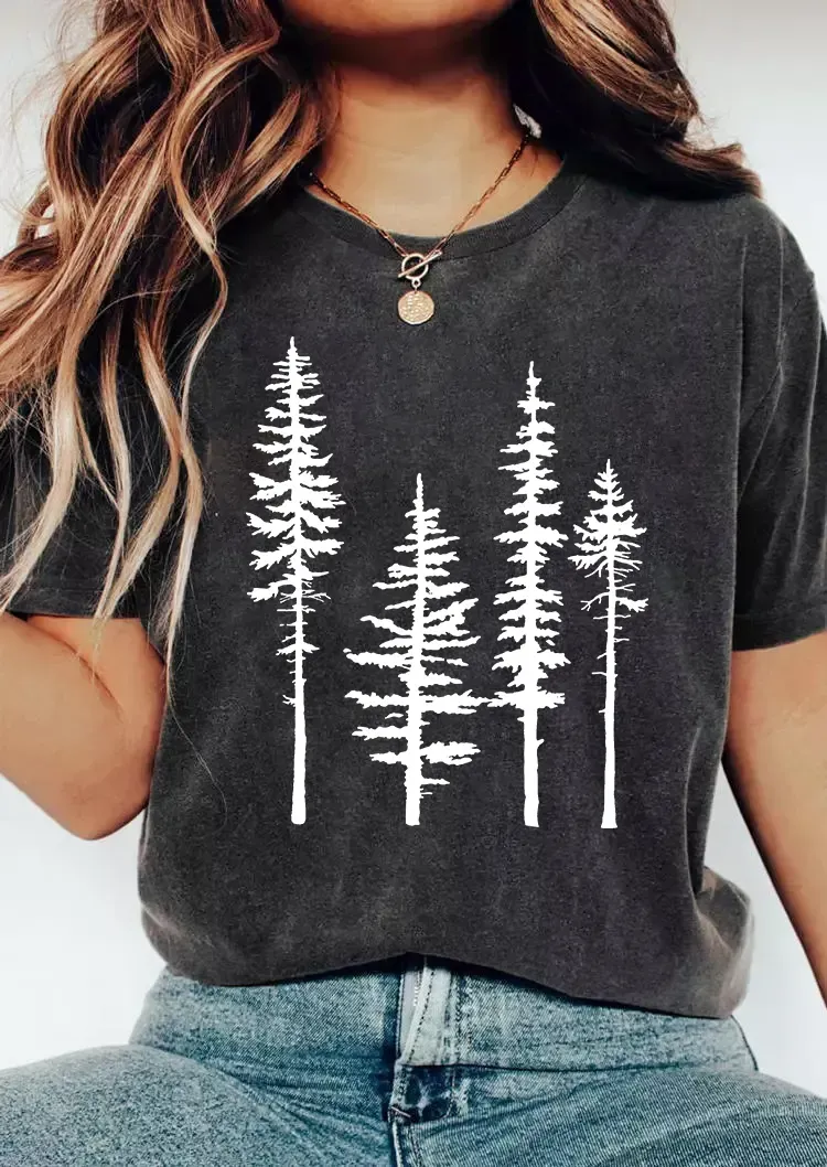 Pine Tree Printed Casual T-Shirts