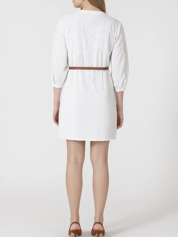 Embroidered Button Front Mini Dress