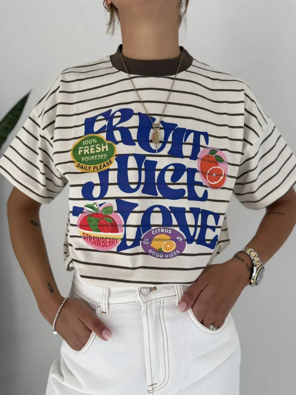 Graphic Crewneck Cotton Tee Layering Top