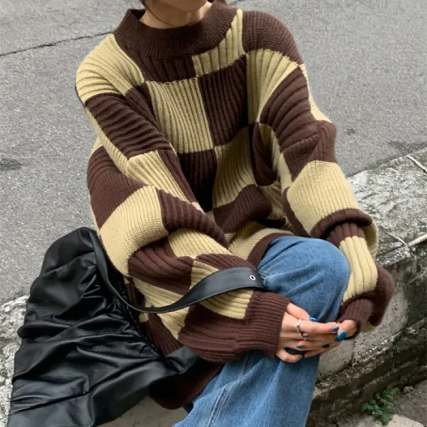 Vintage Checkered Knitted Sweater