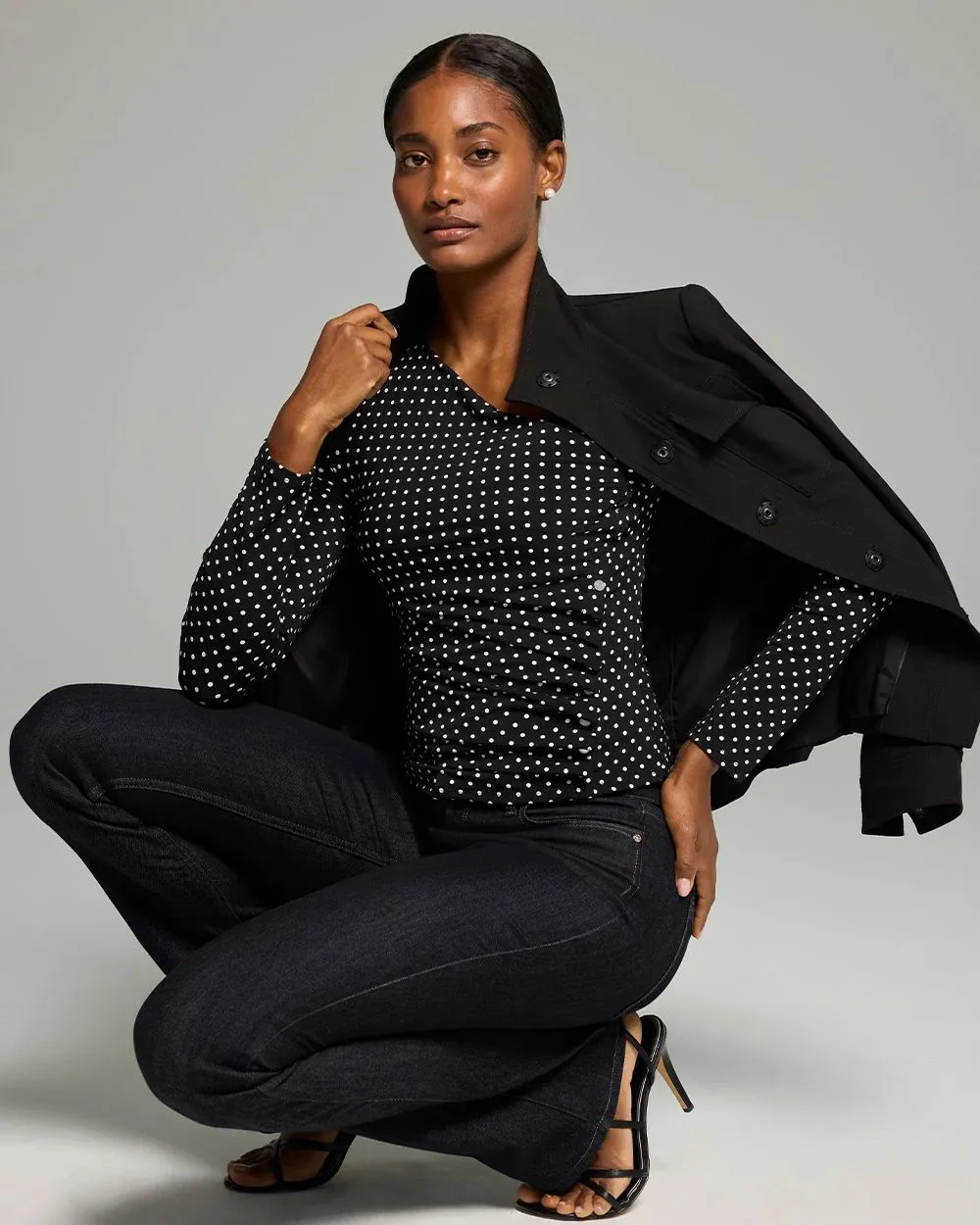 Ruched Button Trimmed Top