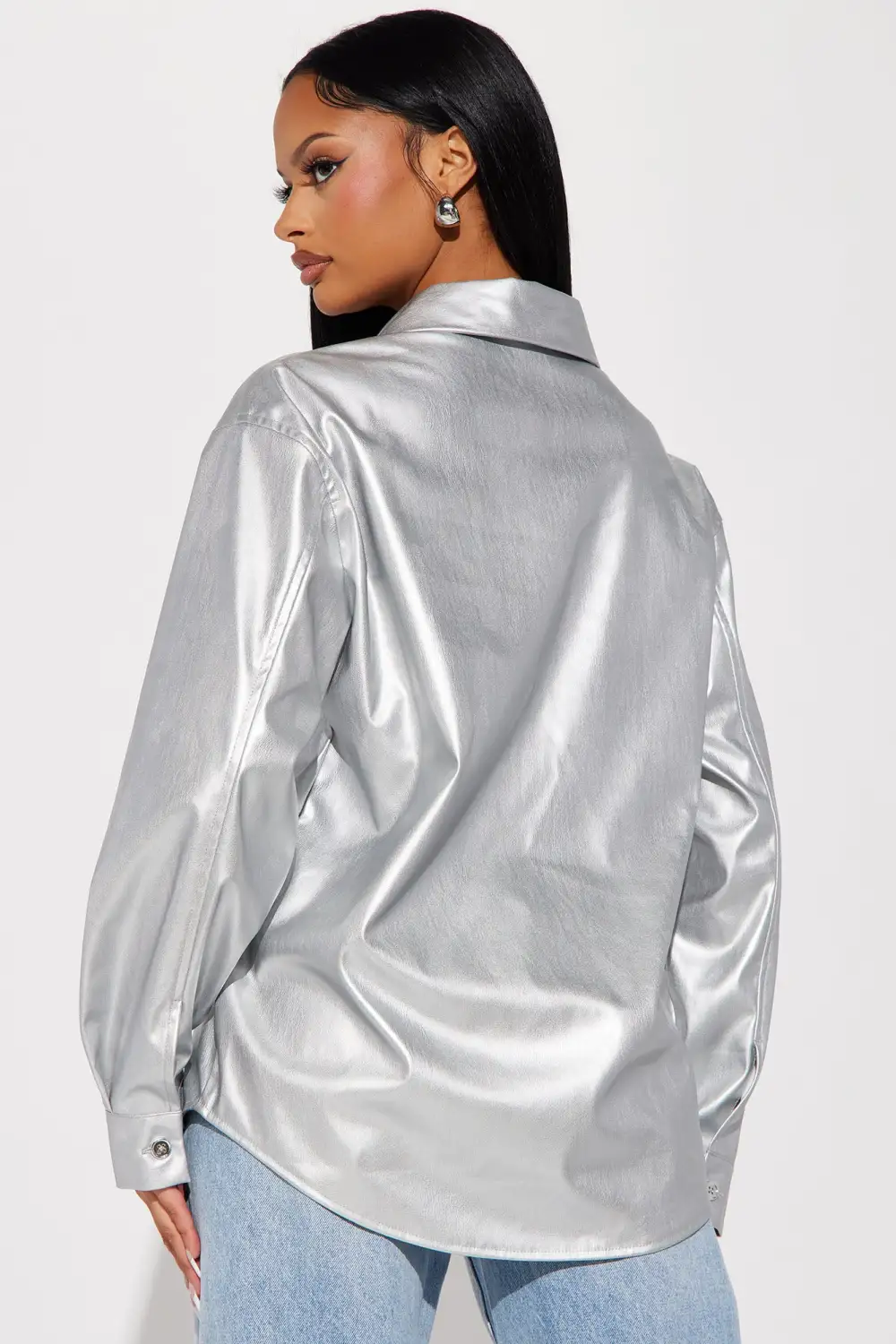 Other Worldly Faux Leather Shirt - Silver