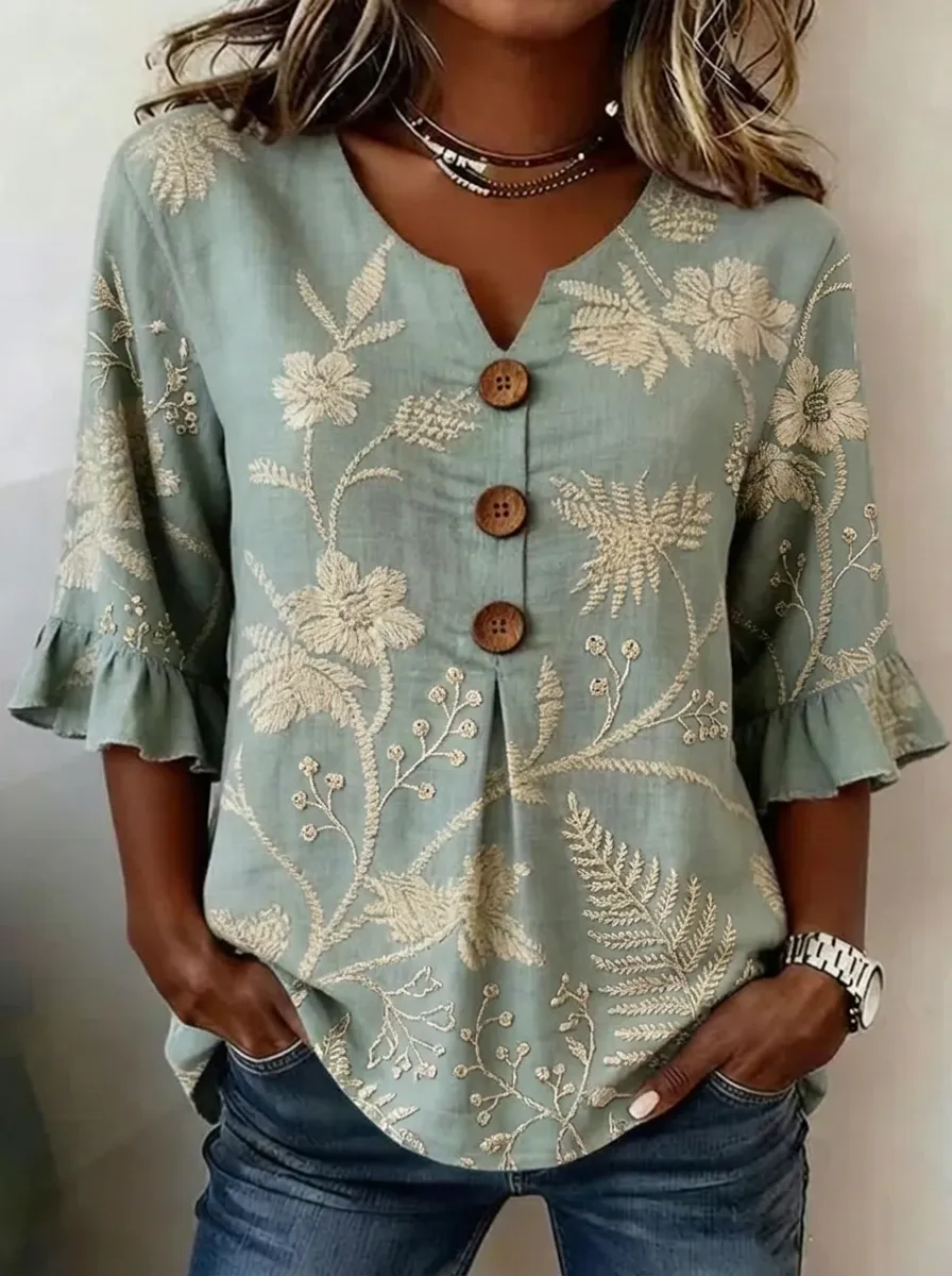 Women's Nashville Floral Botanical Embroidered Printed Top