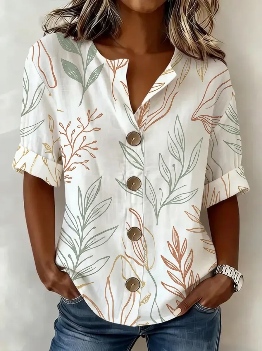Women's Nashville Botanical Leaf Printed button-up top
