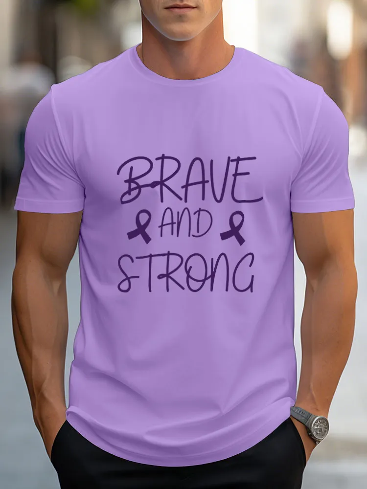 Men'S Round-Neck Short-Sleeved T-Shirt Brave And Strong Prints