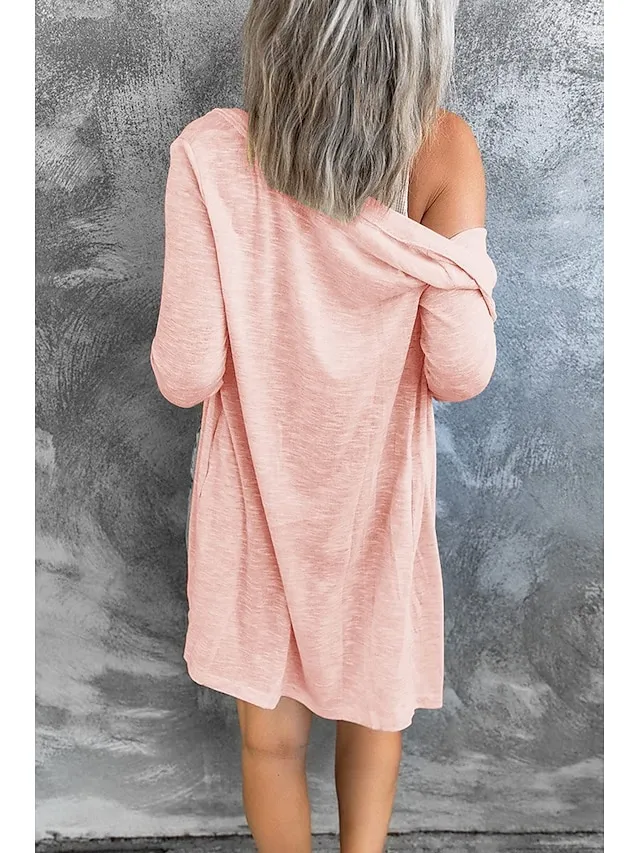 Women's Cardigan Sweater Cowl Ribbed Knit Polyester Button Summer Spring Outdoor Home Halloween Casual Soft Long Sleeve Solid Color Black White Light Green S M L