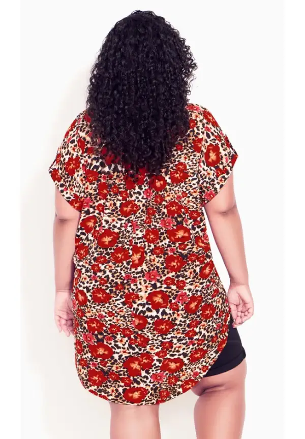 Button Pleat Print Top