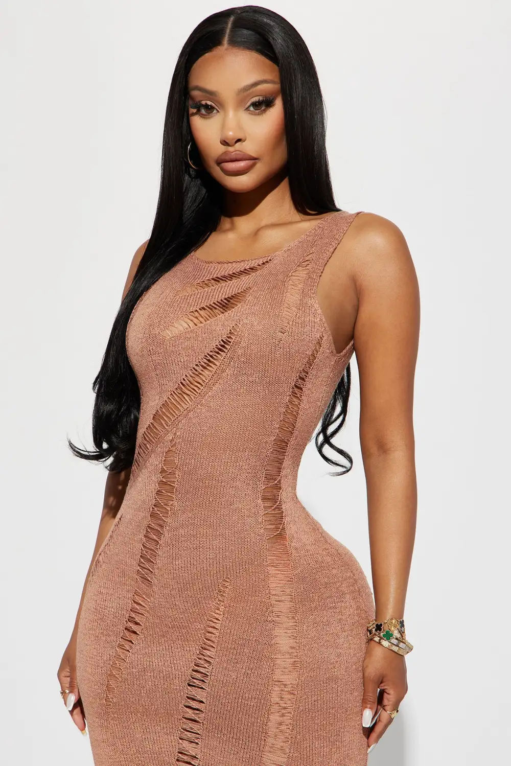 Avery Crochet Maxi Dress - Brown