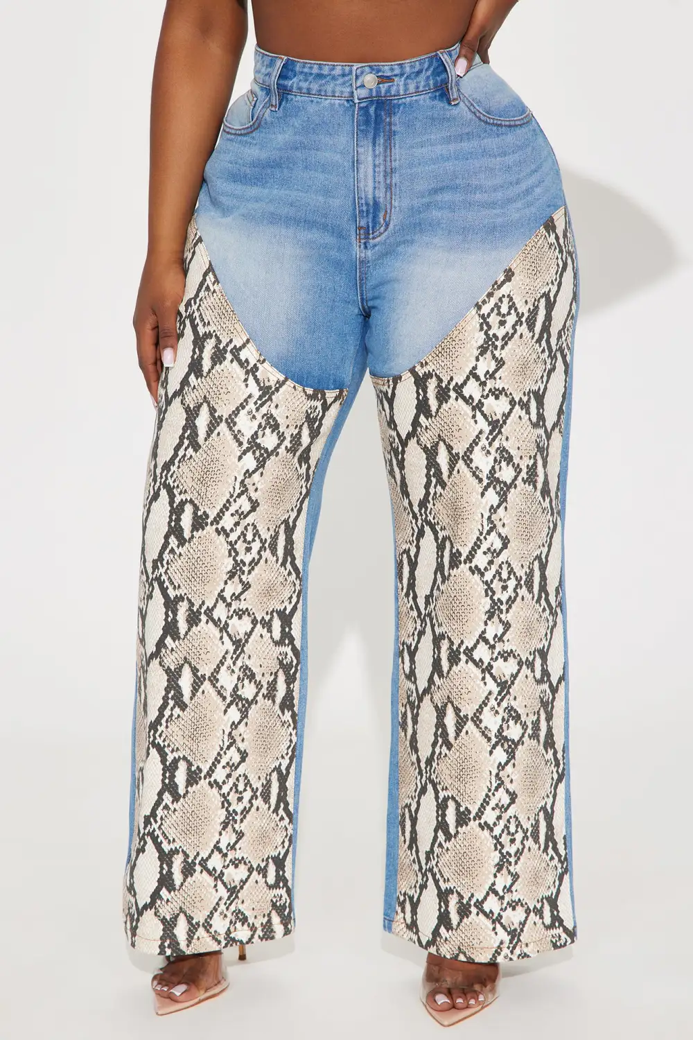 In The Details Snake Print Wide Leg Jeans - Medium Wash