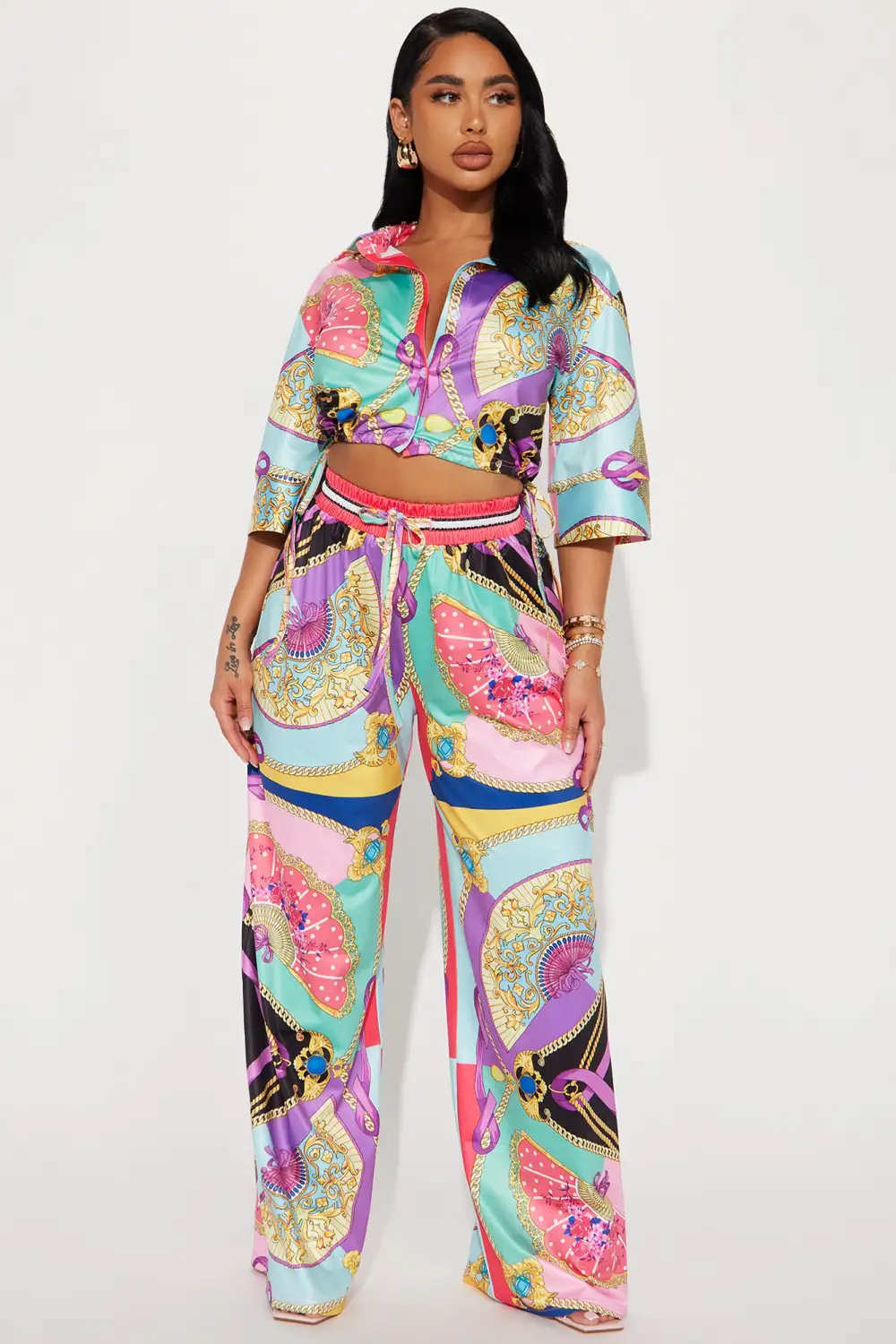Right On Time Pant Set - Purple/combo
