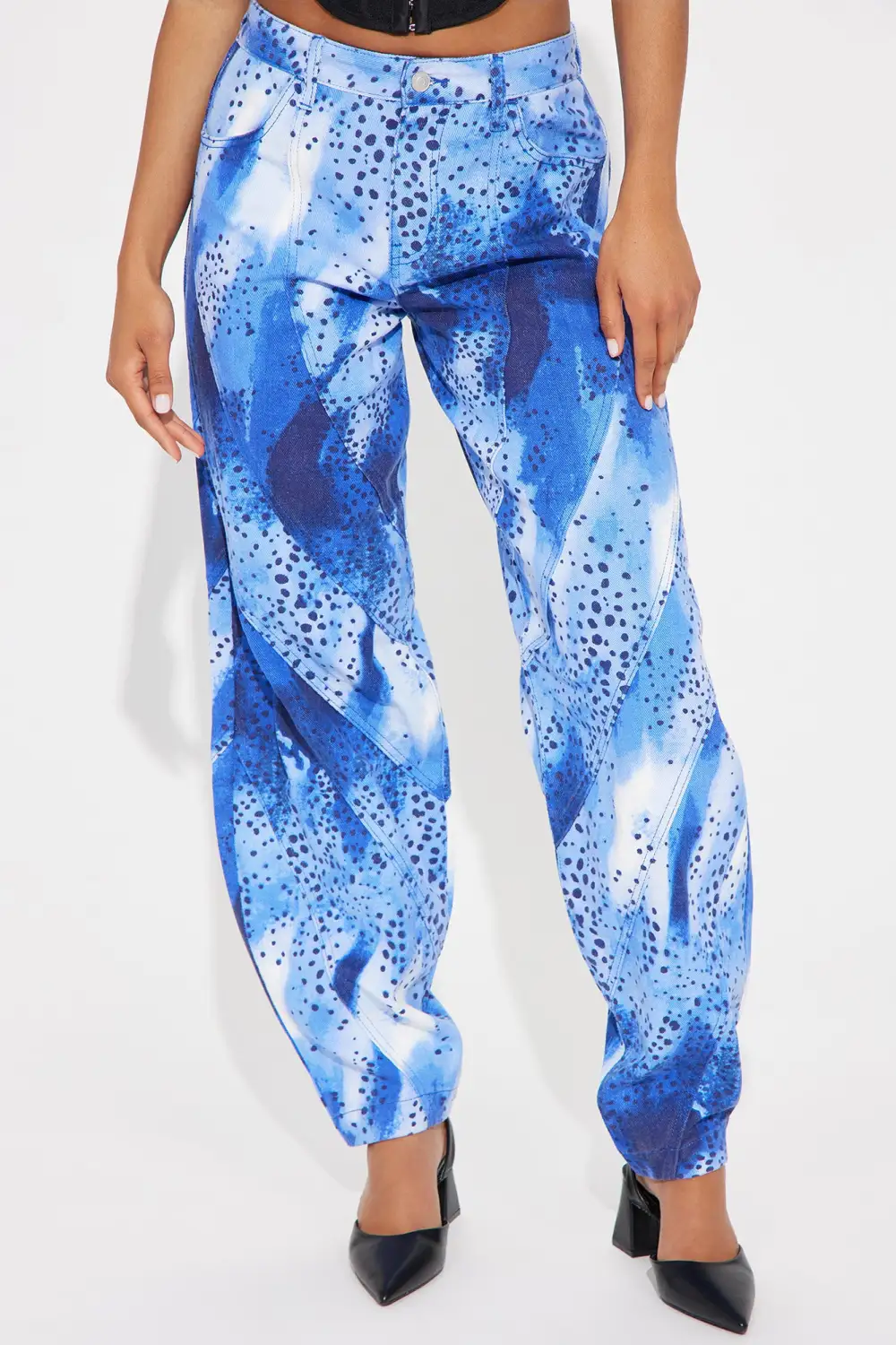 Comes In Waves Taper Leg Baggy Jeans - Blue