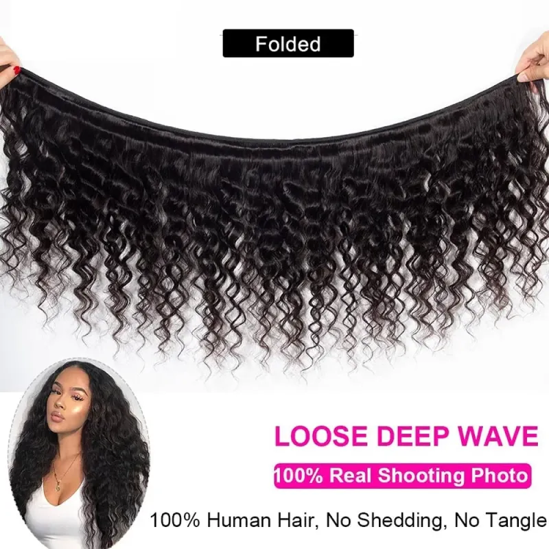 Sterly Loose Deep Human Hair Bundles With 5x5 Lace Closure