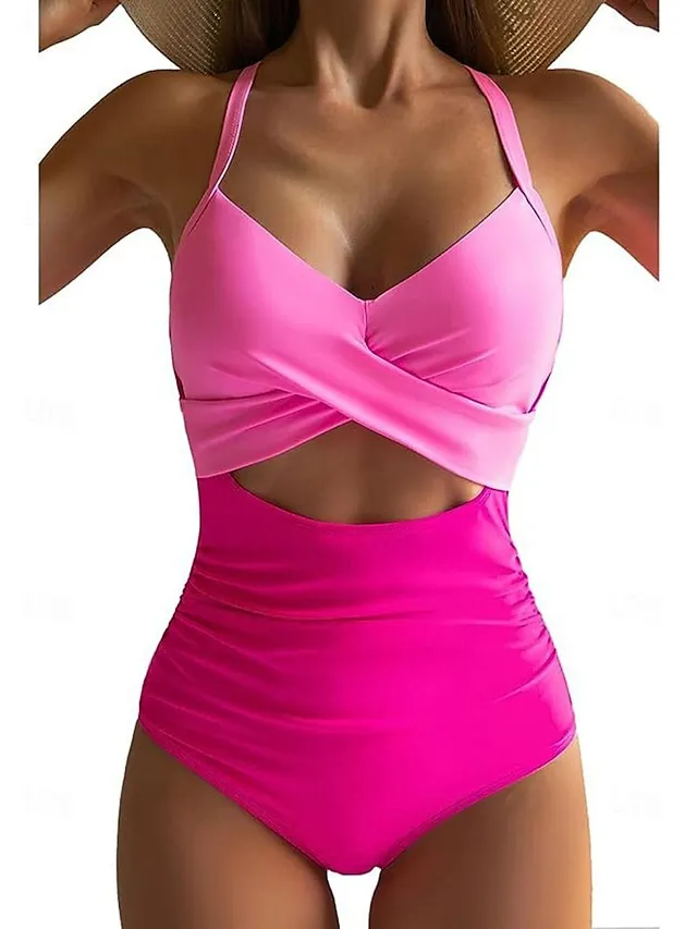 Women's Swimwear One Piece Normal Swimsuit Cut Out Color Block Beach Wear Holiday Bathing Suits