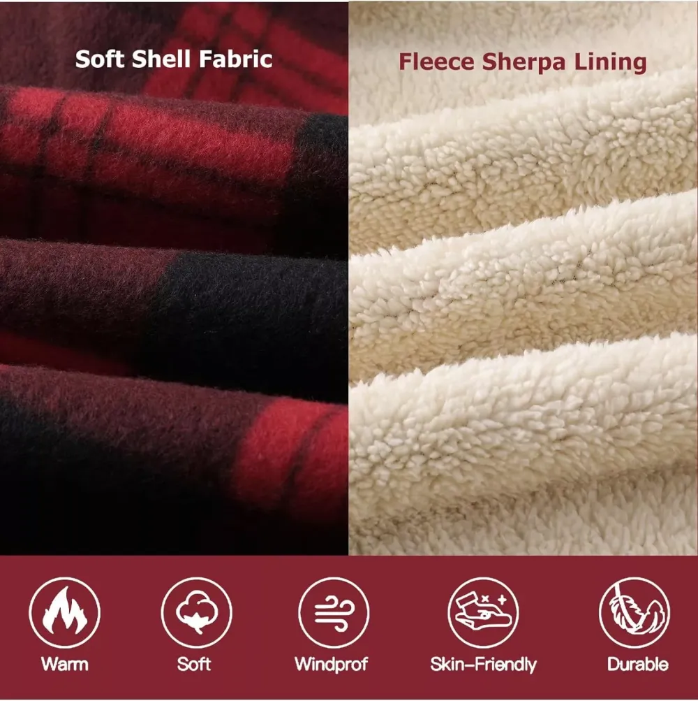 Mens Plaid Flannel Sherpa Lined Fleece Jackets