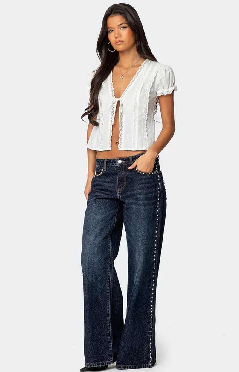 Edikted Stassie Studded Low Rise Jeans