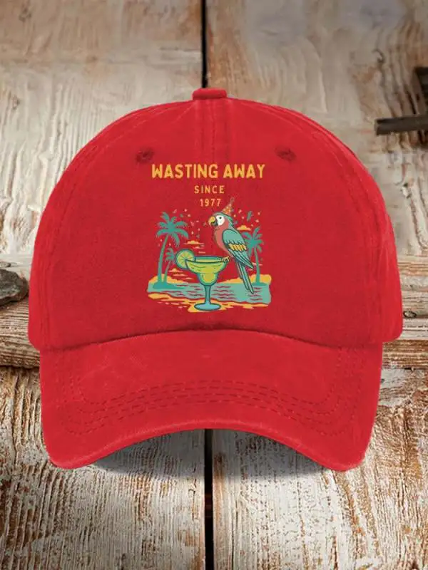 Retro Parrot Margarita Wasting Away Since 1977 Print Baseball Cap