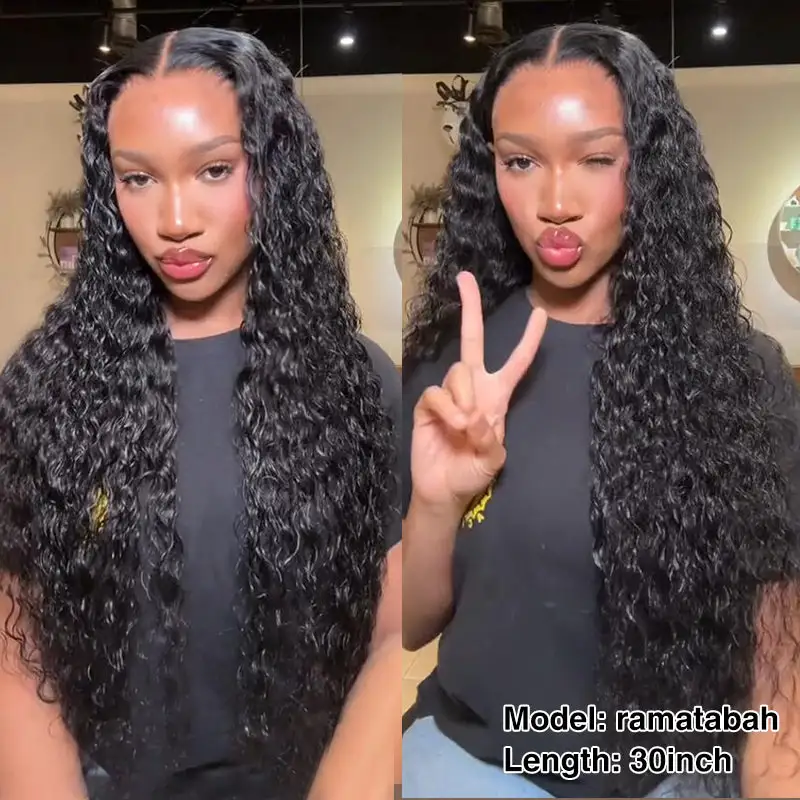 Sale bigekane Recommend 16-34 Inches Deep Wave 13x6 Full Lace Frontal Human Hair Wigs