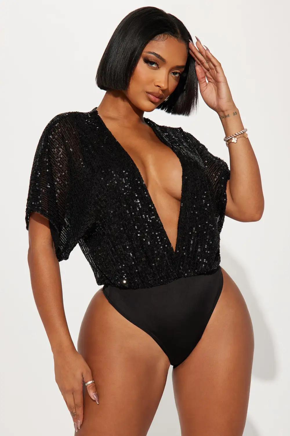After Party Sequin Bodysuit - Black