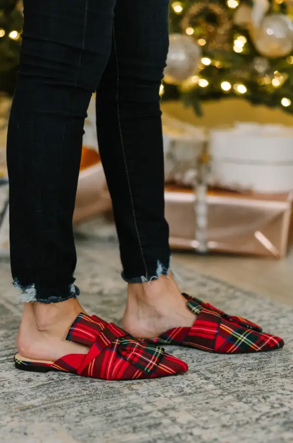 Under The Tree Red Plaid Flats