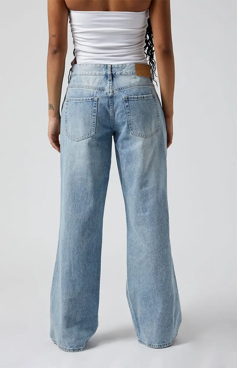 PacSun Casey Ripped Knee Low Rise Baggy Jeans Medium Indigo