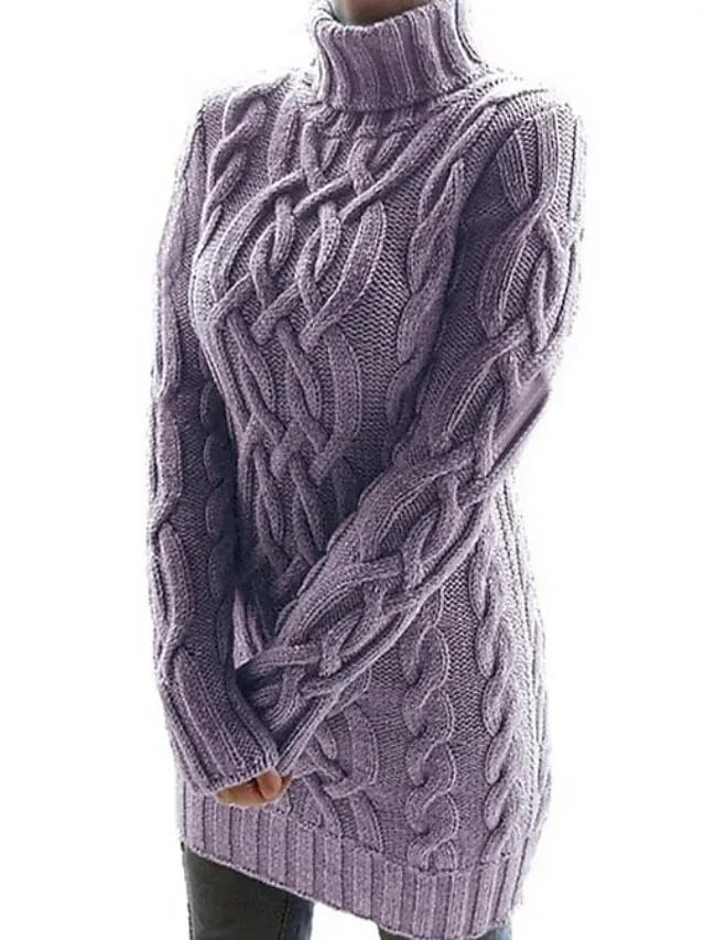 Women's Sweater Dress Jumper Dress Winter Dress Knitwear Basic Casual Solid Color Daily Going out Weekend Turtleneck Long Sleeve Regular Fit Black White Purple S M L XL